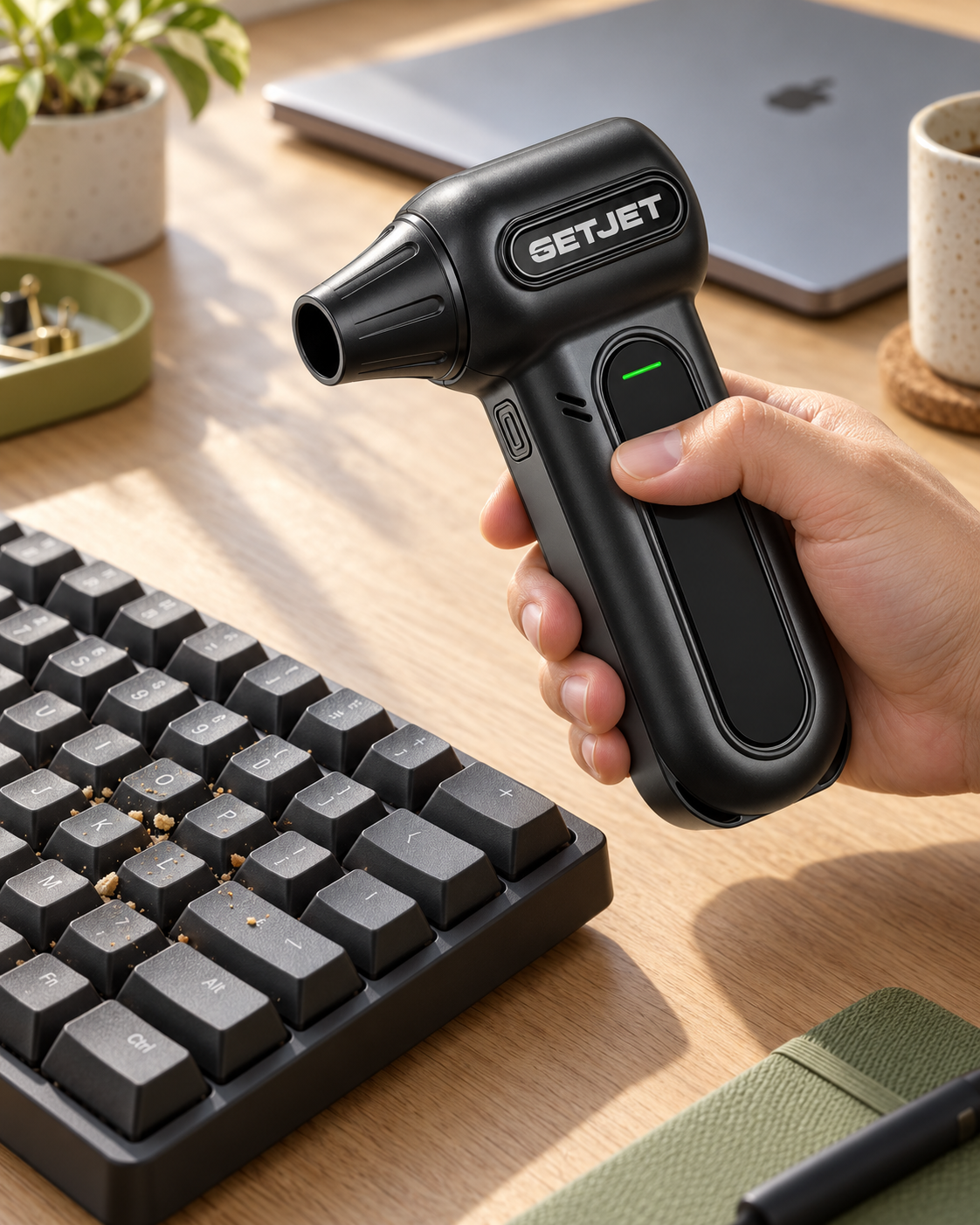 Branded Jet One beside a keyboard — illustrative product scene