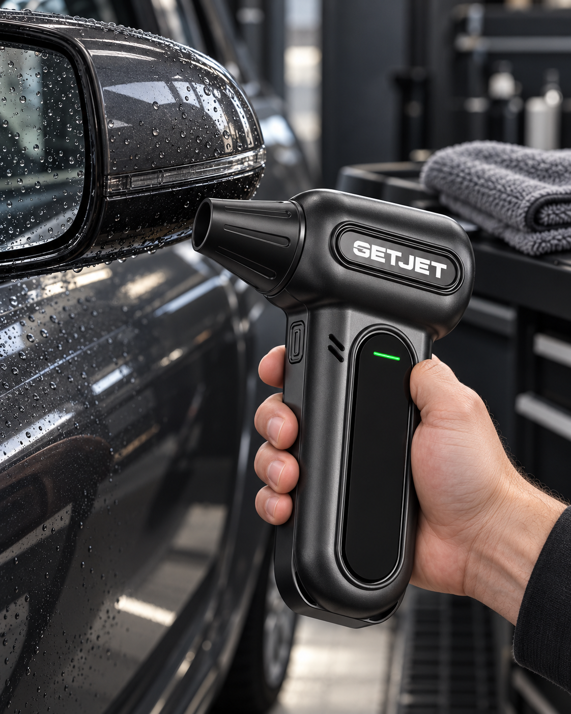 Branded Jet One beside a car detailing kit — illustrative product scene